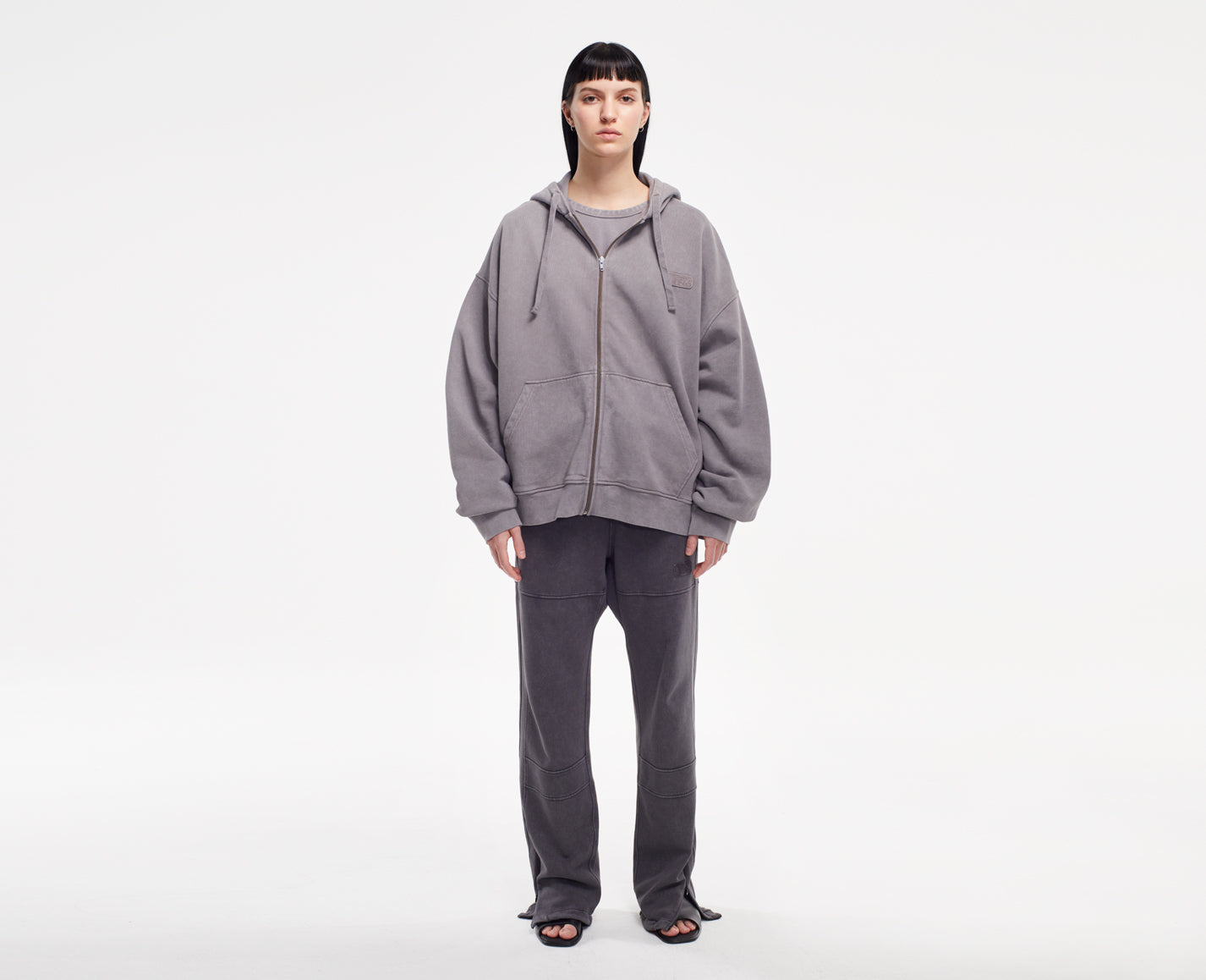 Damen Zipper Hoodie, grau Oversize