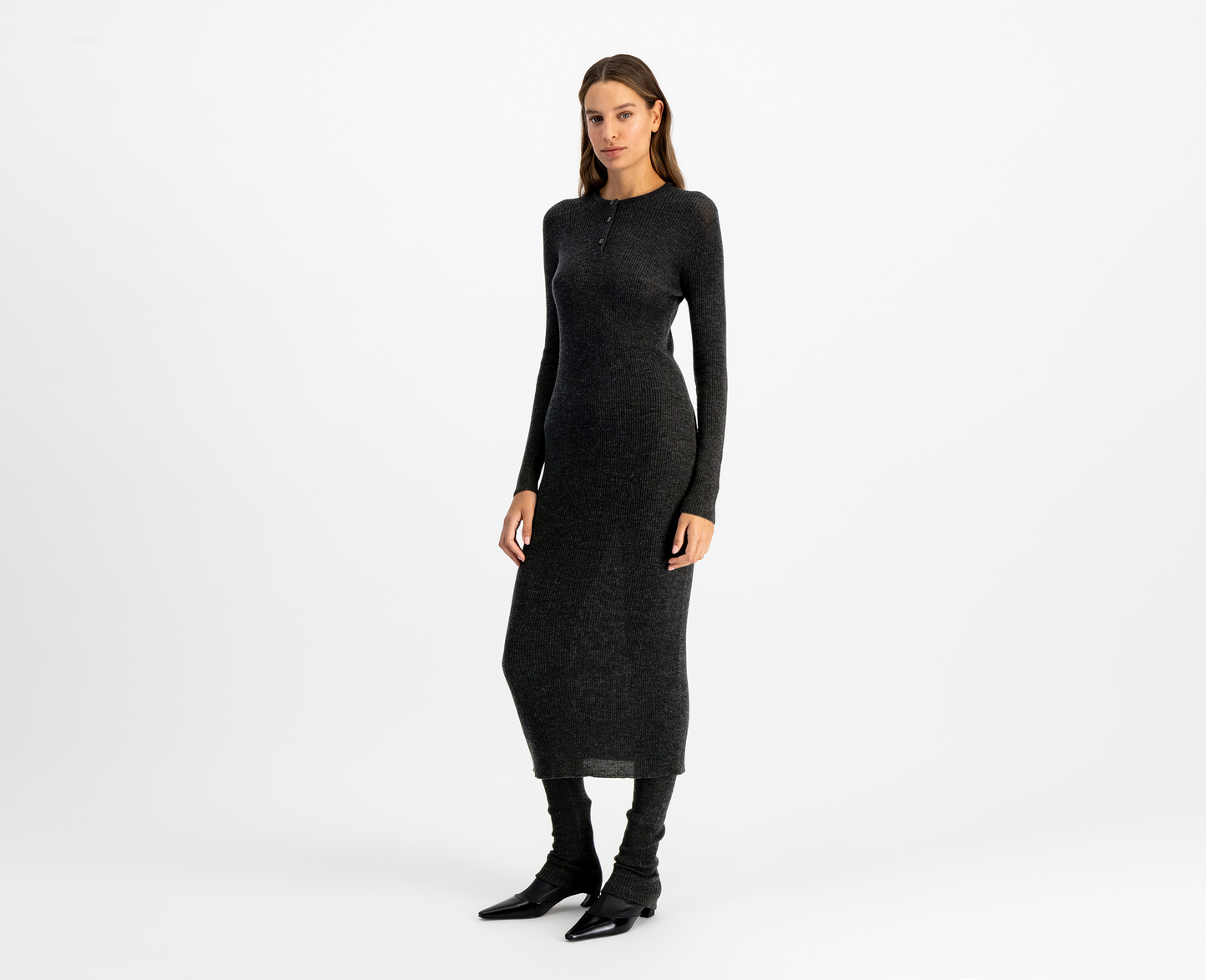 Women's merino/silk henley dress, anthracite