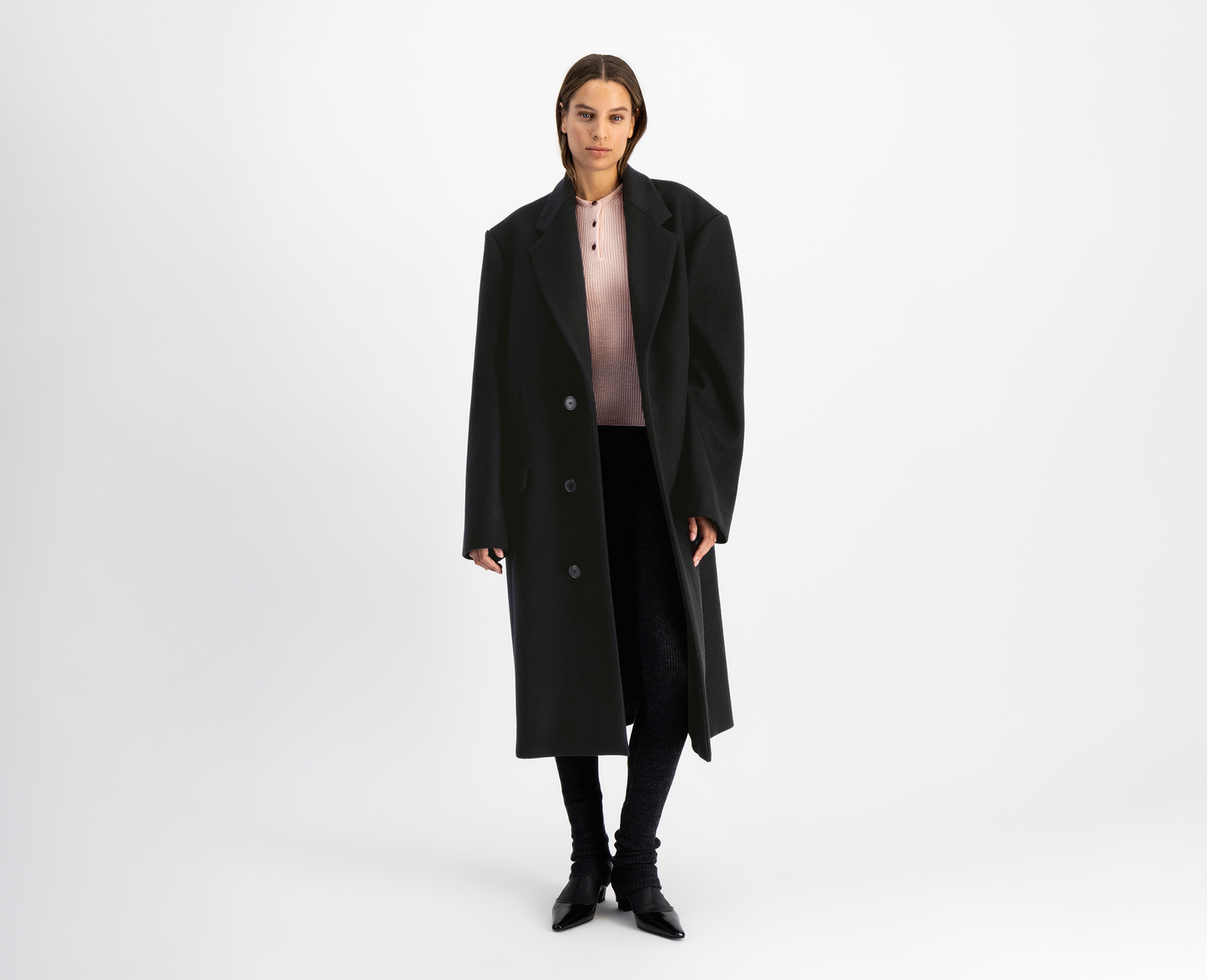 Women's long wool coat, black