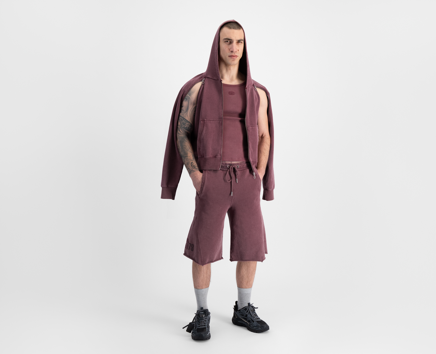 Men's raglan zip hoodie, bordeaux