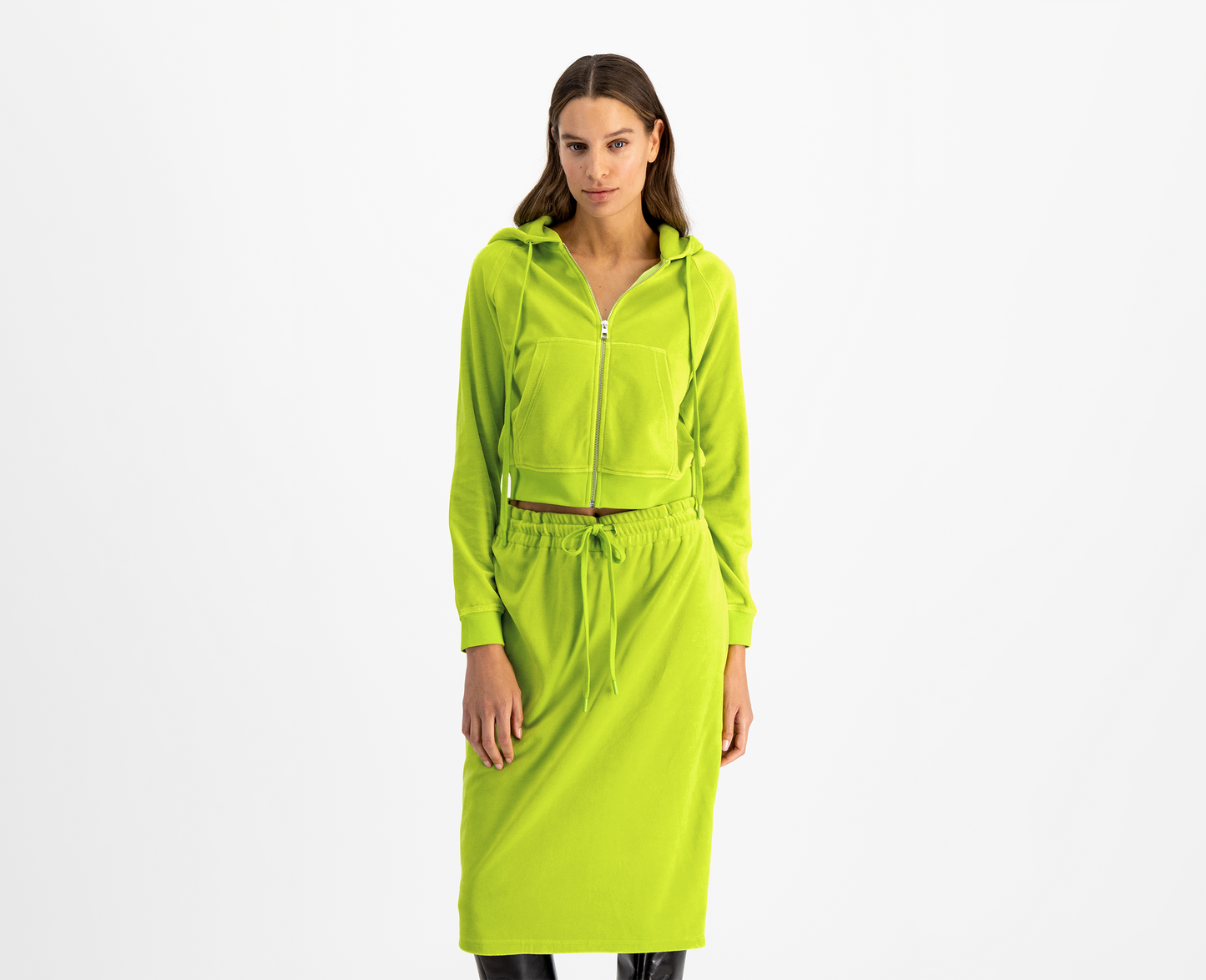 Velour Kapuzenpullover Damen, lime