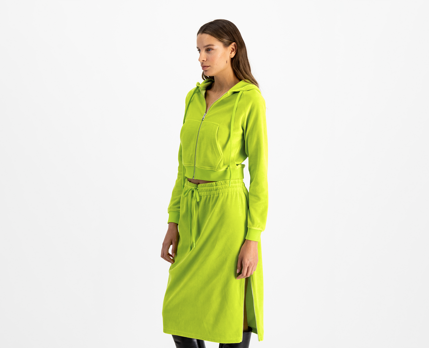 Velour Kapuzenpullover Damen, lime