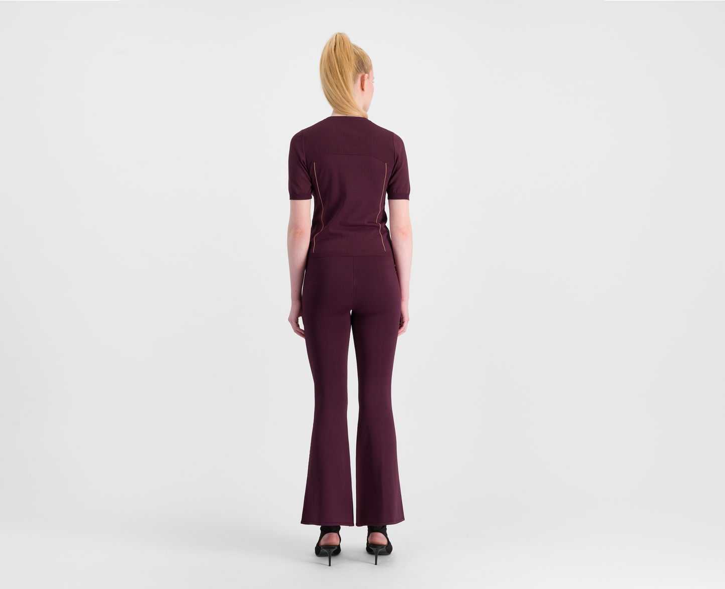 Women's knitted flared trousers, bordeaux