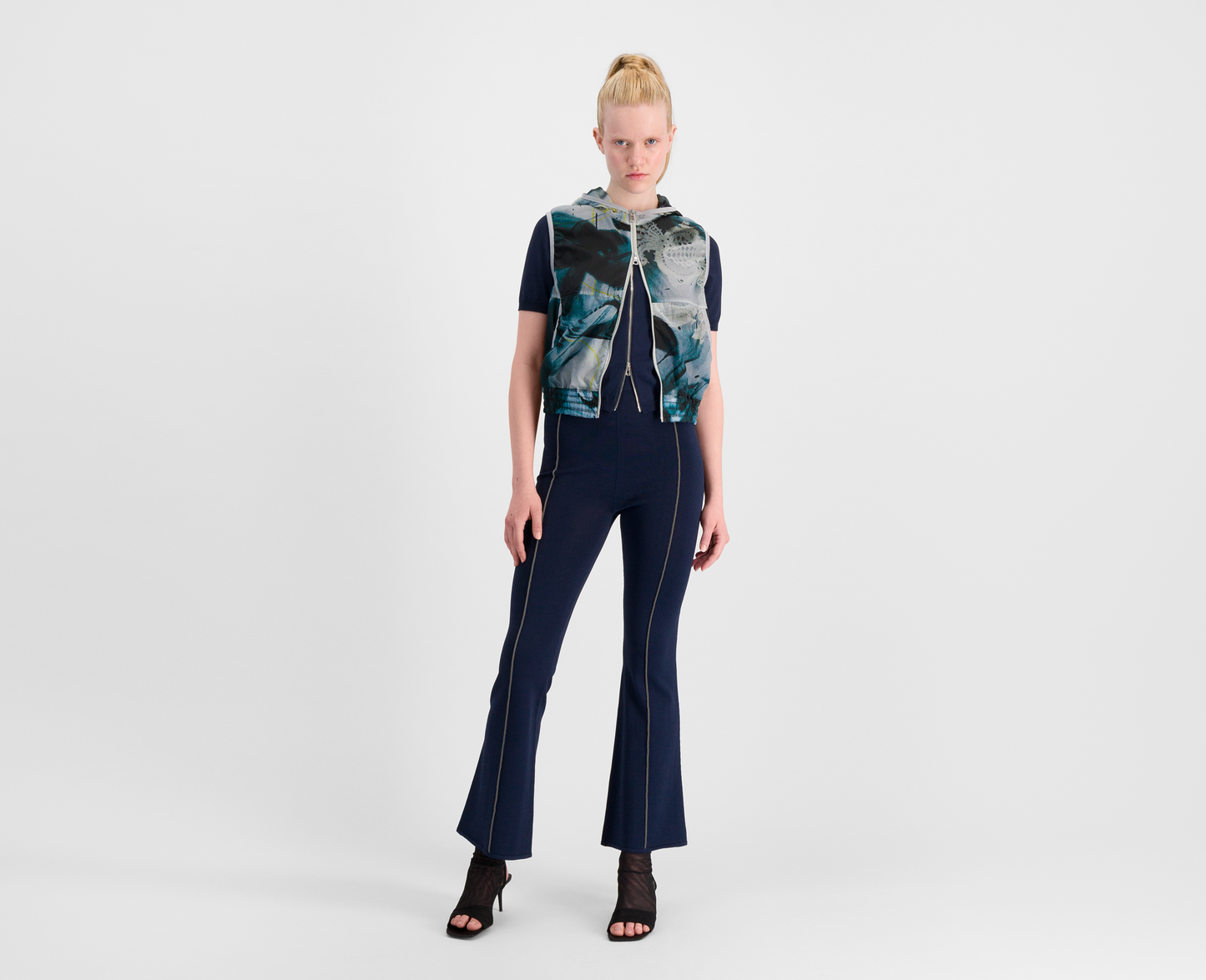 Women's knitted flared trousers, navy