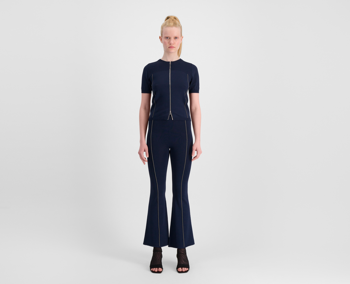 Women's knitted zip cardigan, navy