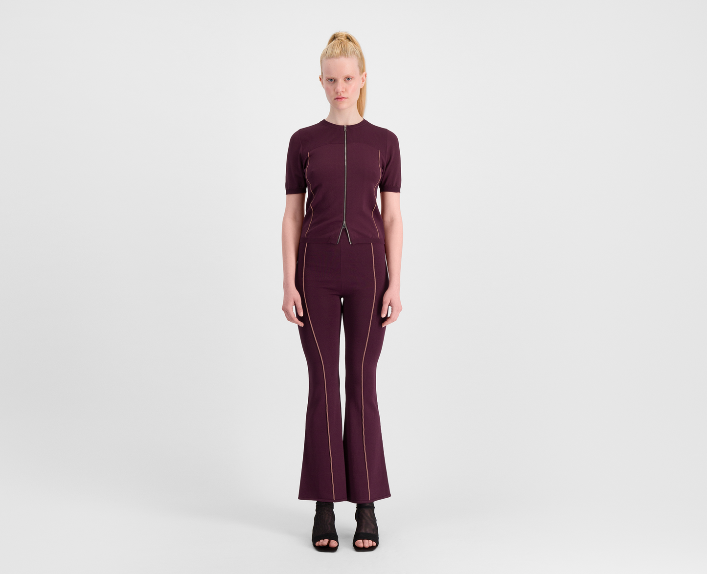 Women's knitted flared trousers, bordeaux