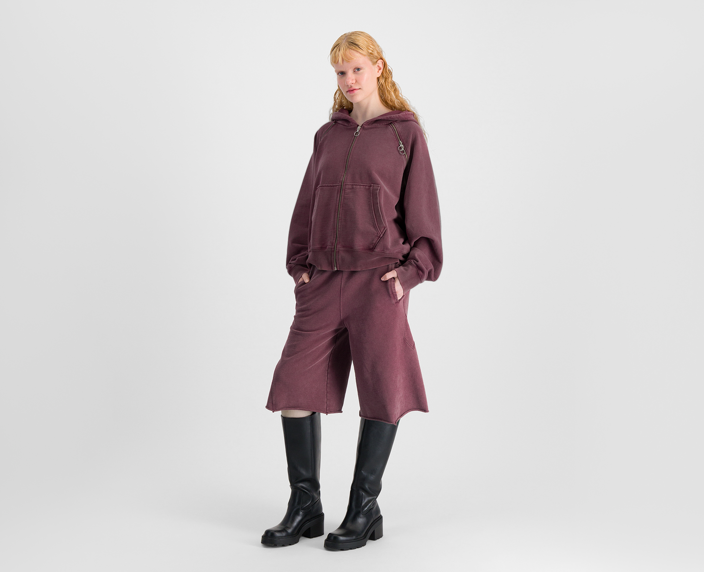Damen Raglan Zip Hoodie, bordeaux