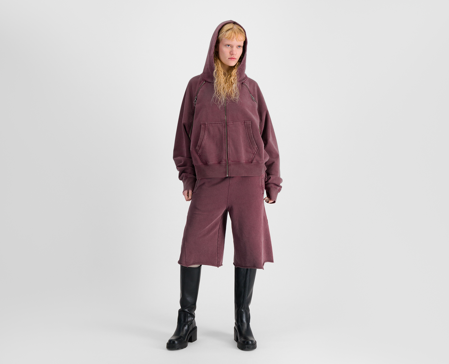 Damen Raglan Zip Hoodie, bordeaux
