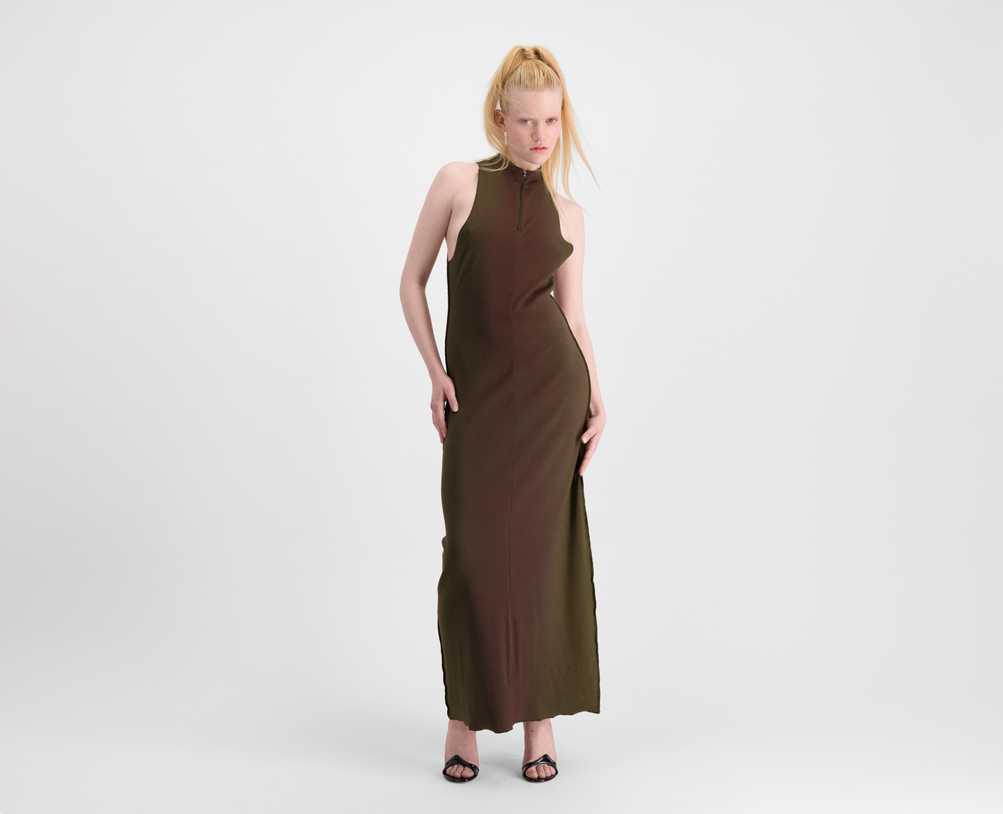 Women's ribbed maxi dress, burgundy/khaki