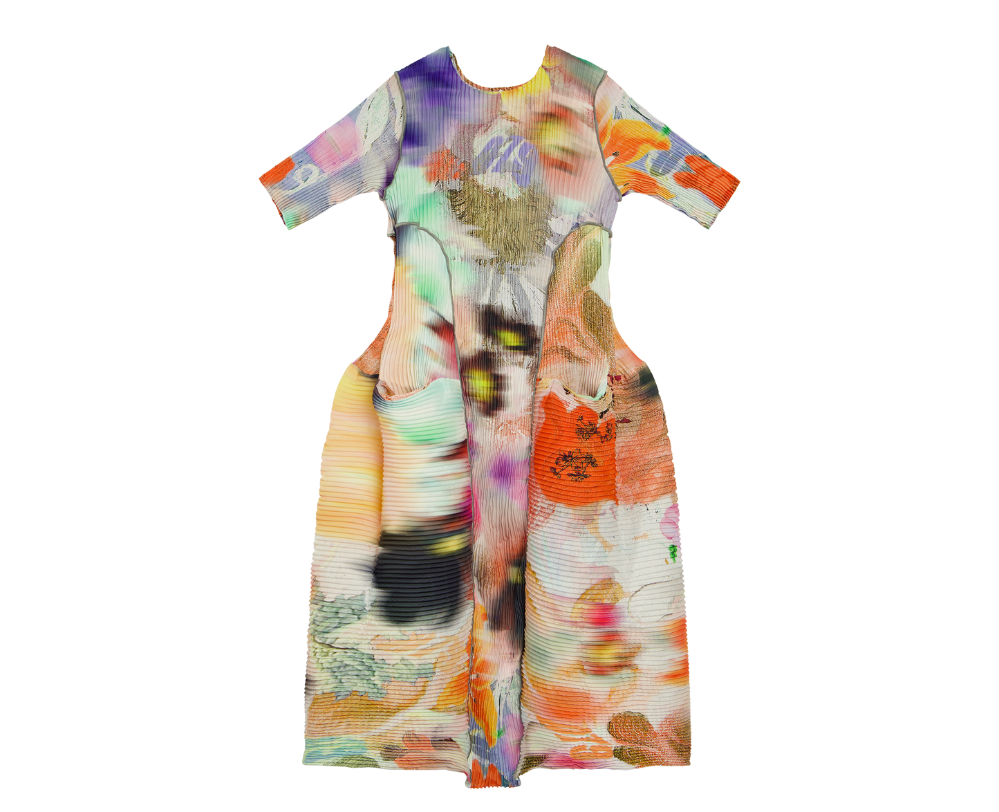 Damen handplissiertes Kleid Uma in Lilia, mehrfarbig