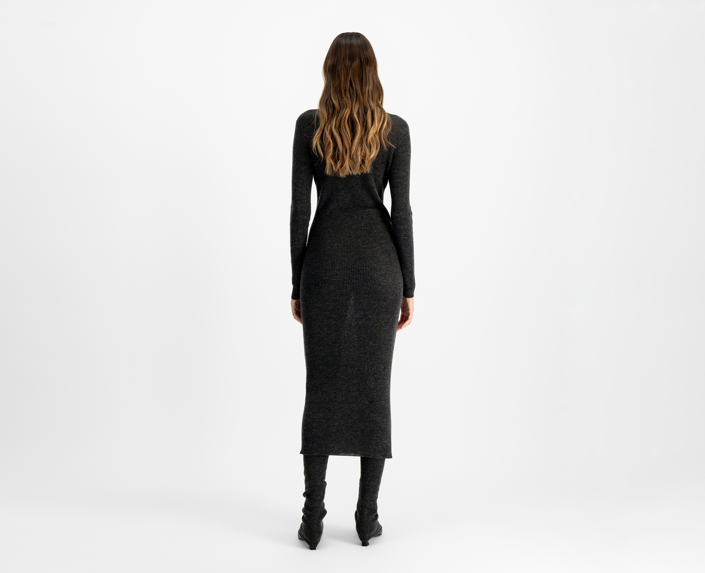 Women's merino/silk henley dress, anthracite