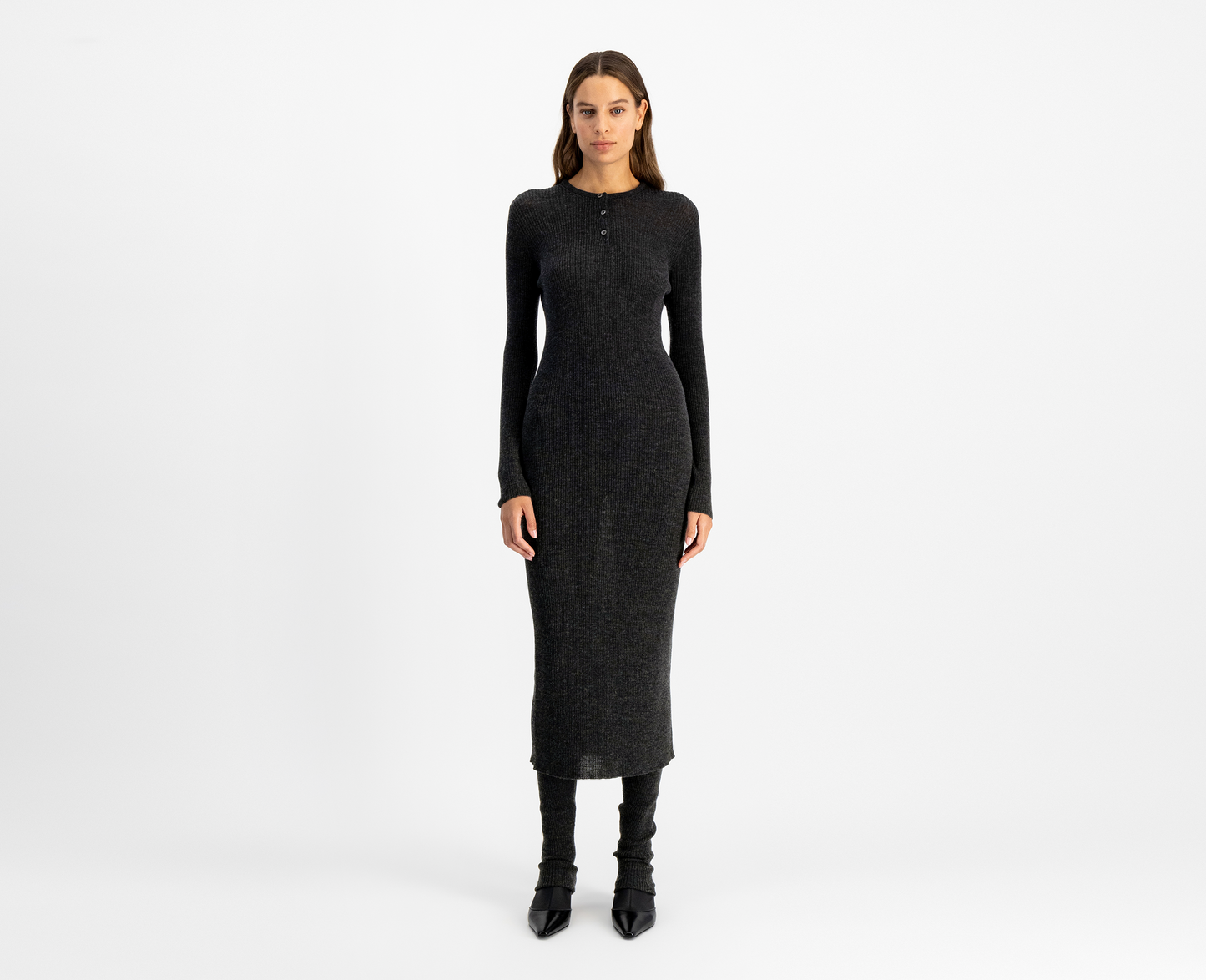 Women's merino/silk henley dress, anthracite