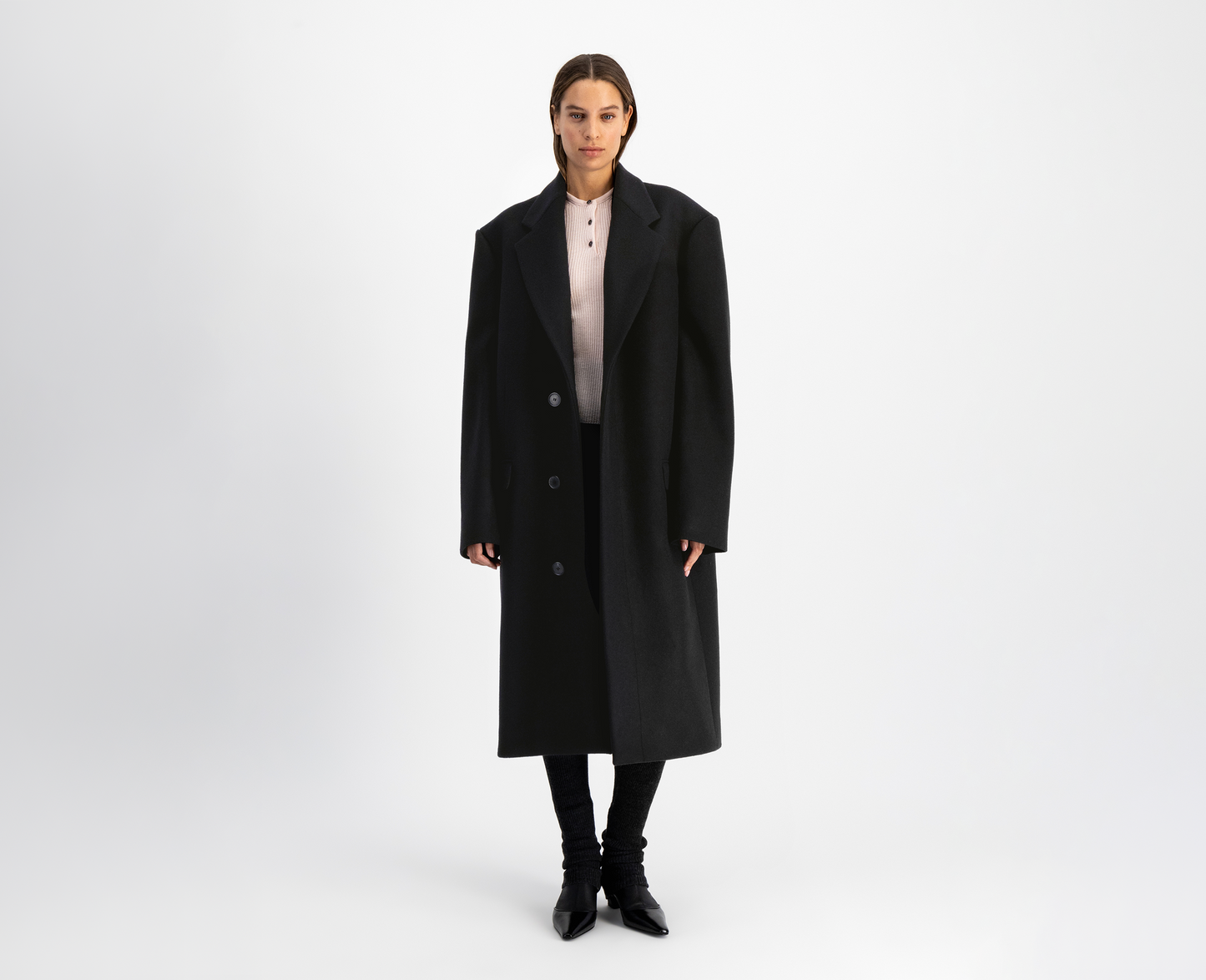 Cappotto lungo in lana da donna, nero