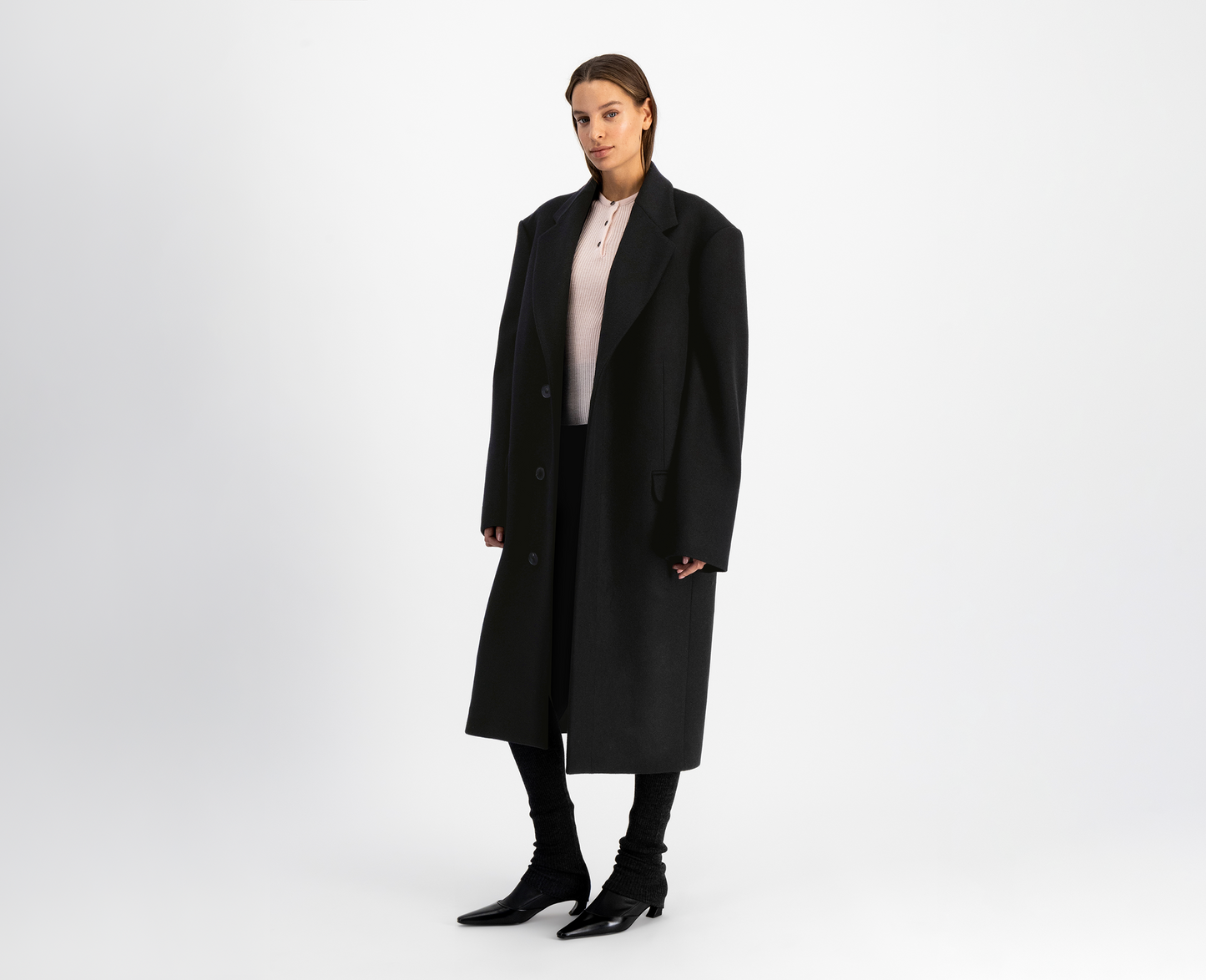 Manteau long en laine pour femme, noir