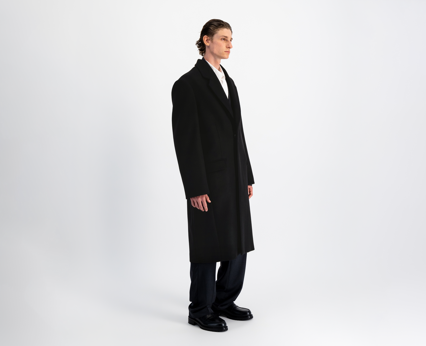 Men's long wool coat, black