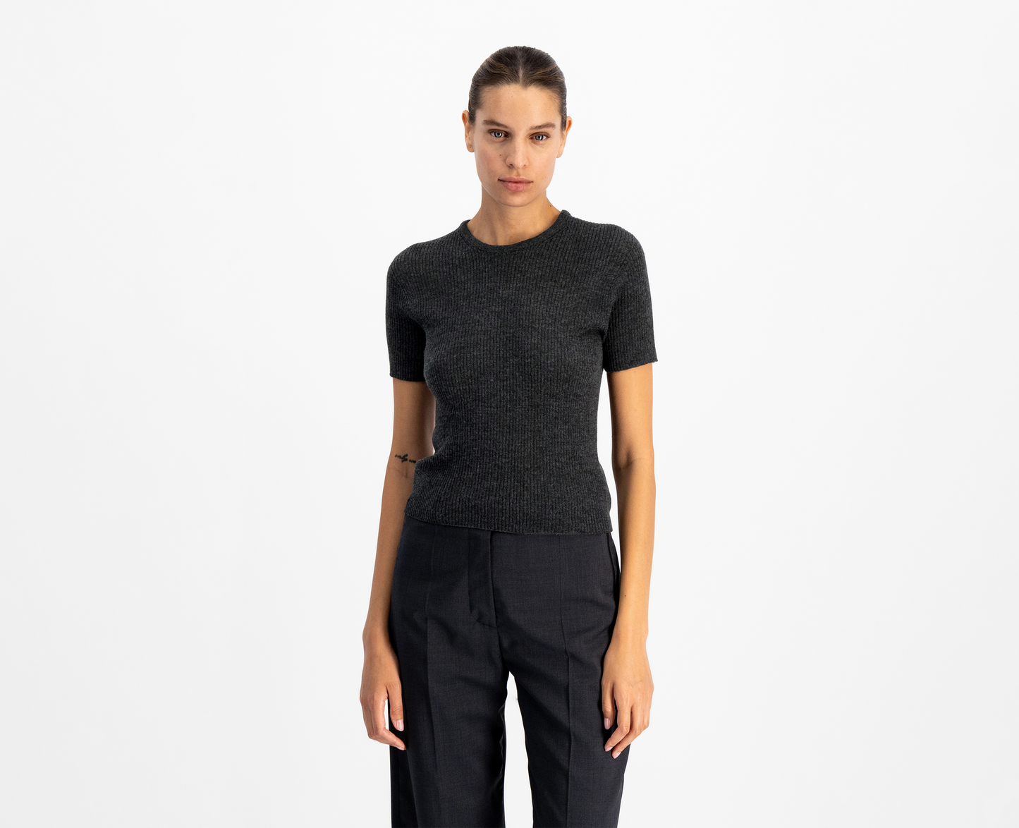 Women's merino/silk t-shirt, anthracite