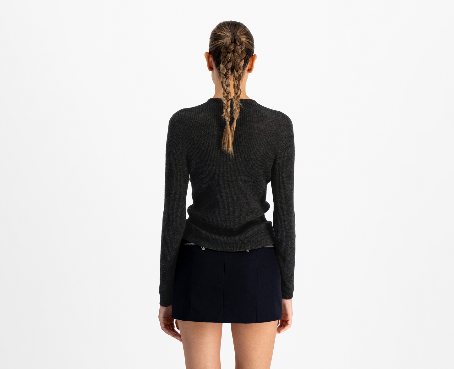 Women's merino/silk henley top, anthracite