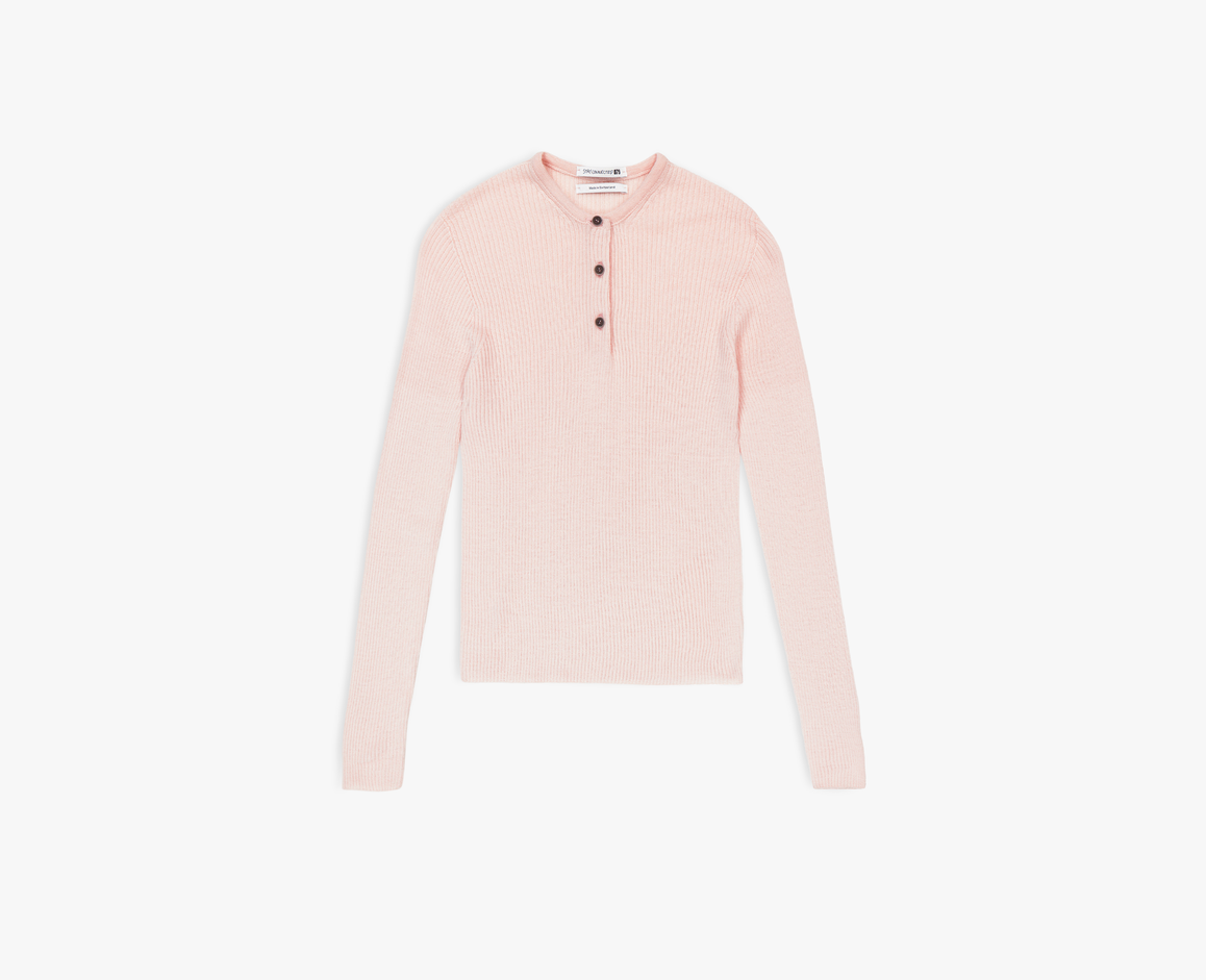 Herren Merino/Seide Henley Top, rosa