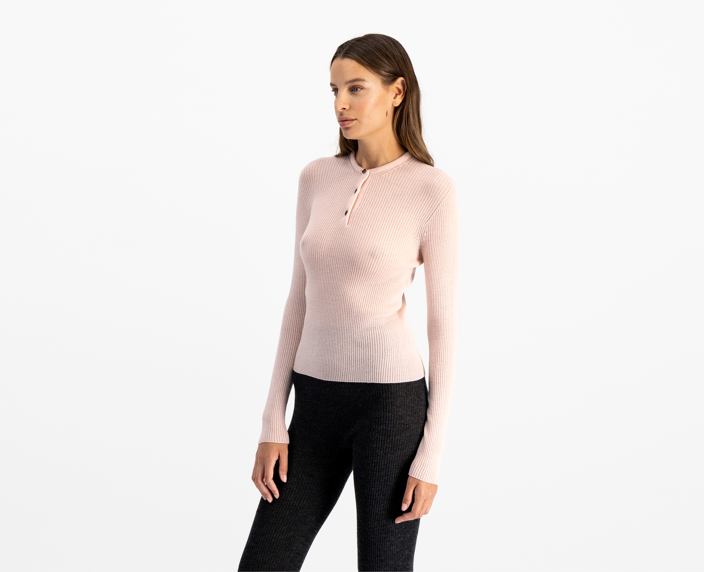 Women's merino/silk henley top, rose