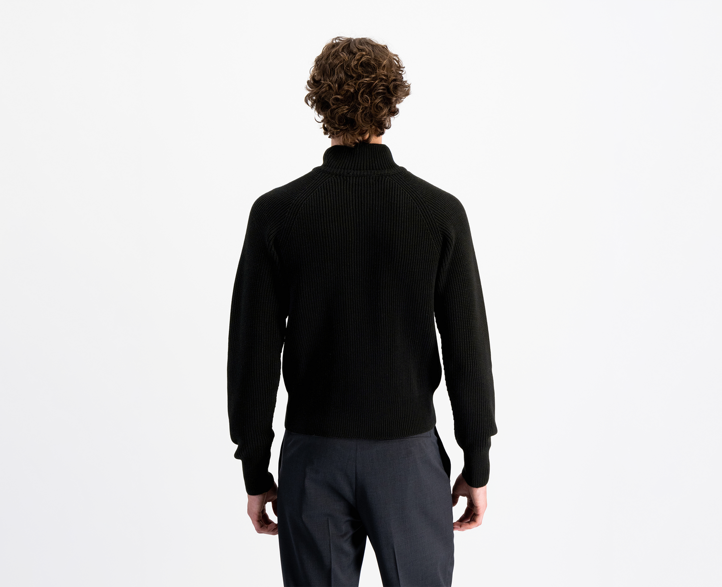 Pullover da uomo con mezza zip in lana merino, nero