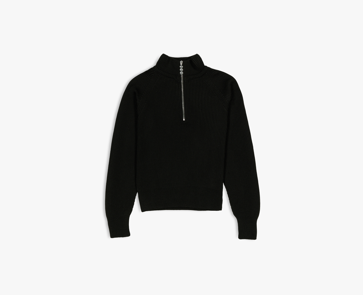 Pullover da uomo con mezza zip in lana merino, nero