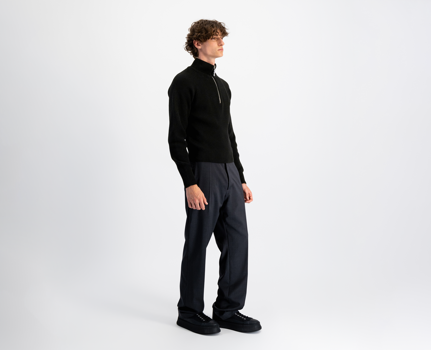 Pull en laine mérinos à demi-zip pour hommes, noir