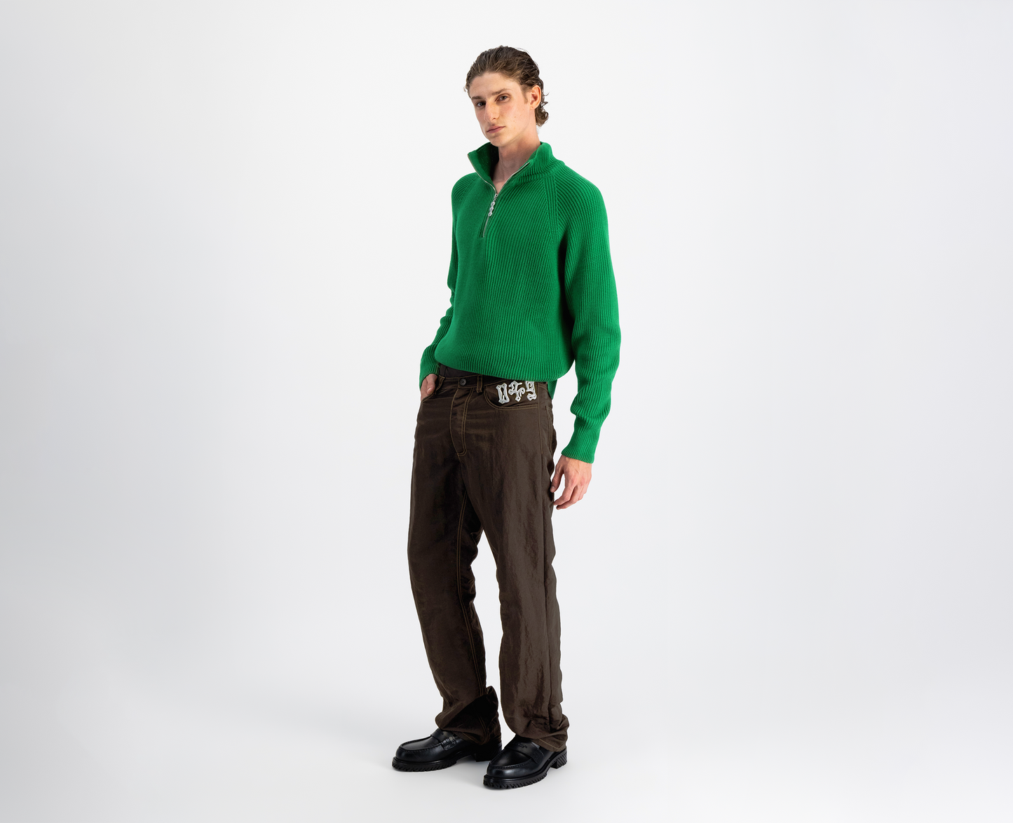 Pullover da uomo con mezza zip in lana merino, verde