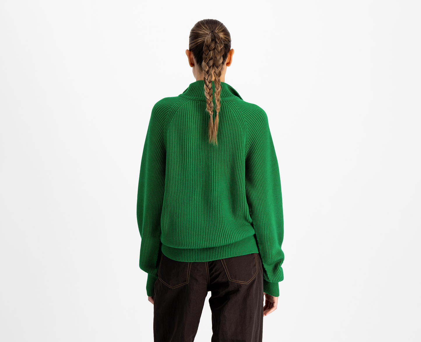 Pullover da donna con mezza zip in lana merino, verde