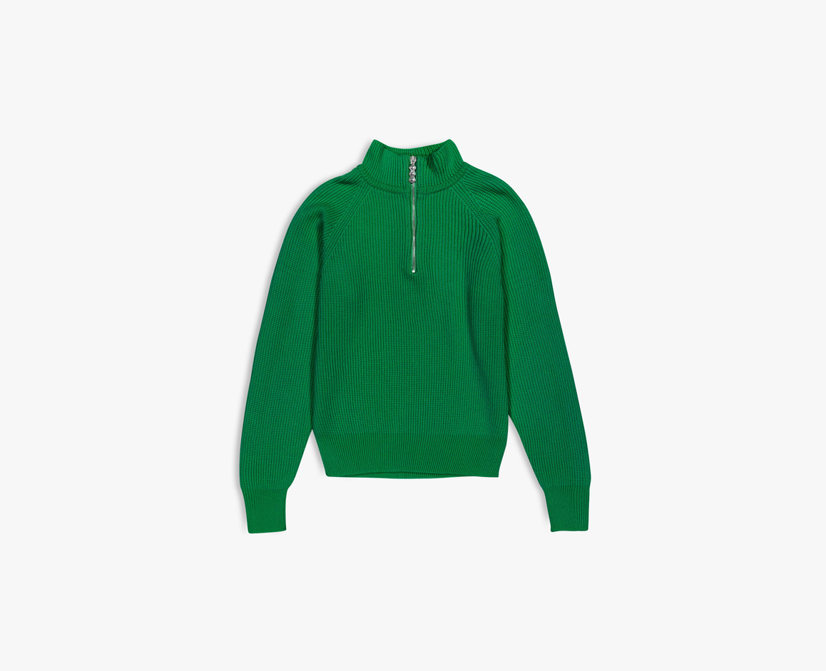 Pullover da donna con mezza zip in lana merino, verde