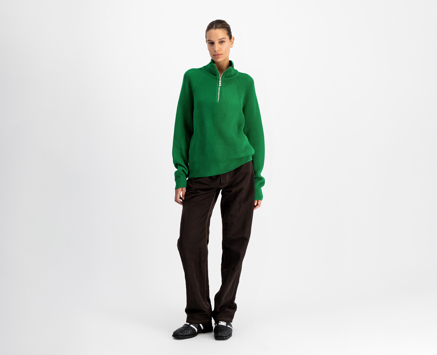 Women's half zip merino jumper, green