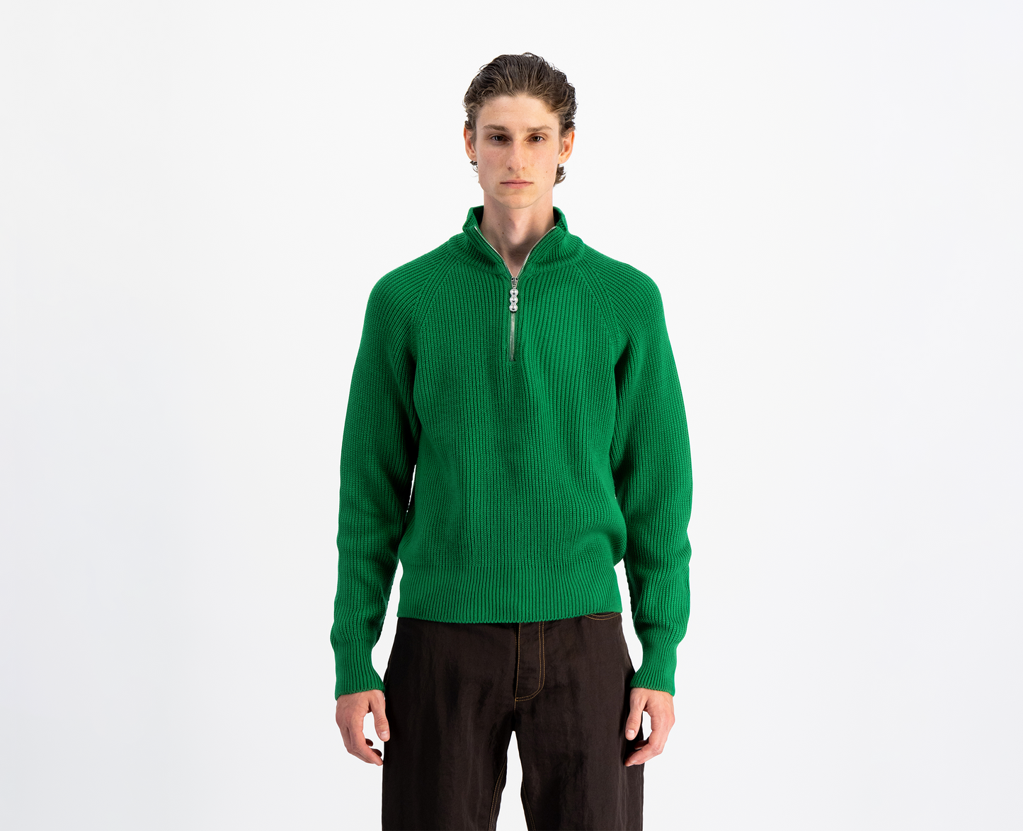 Pullover da uomo con mezza zip in lana merino, verde