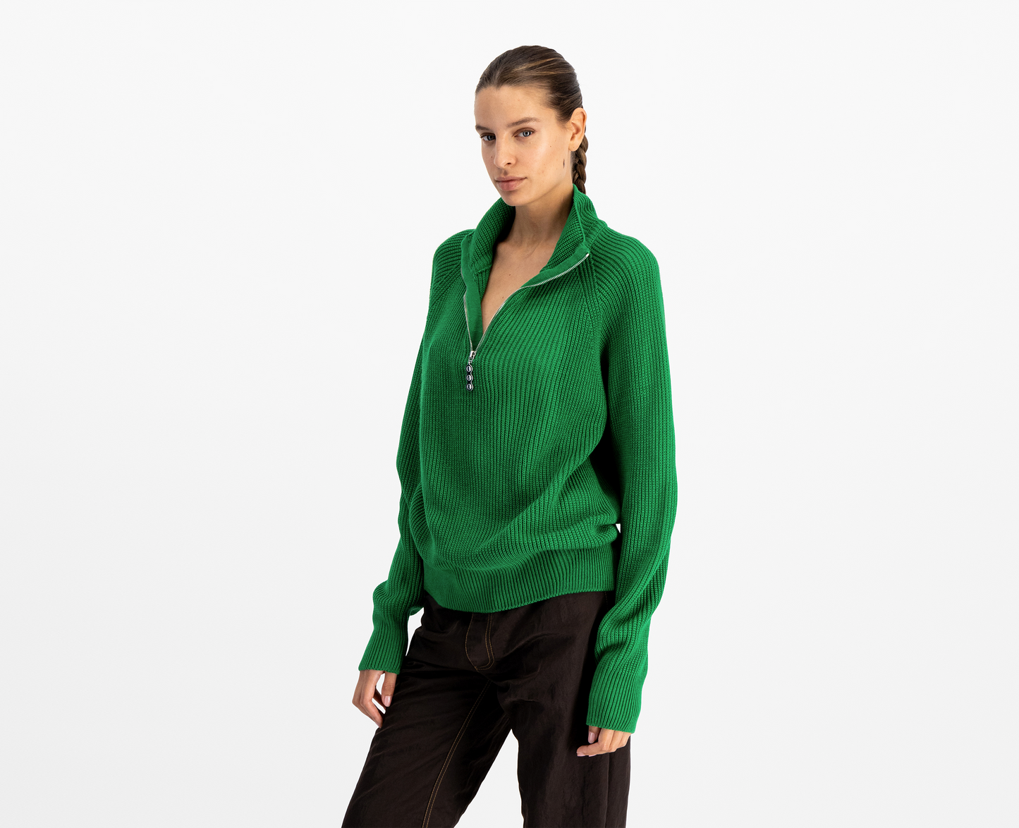 Pull à demi-zip en laine mérinos pour femmes, vert