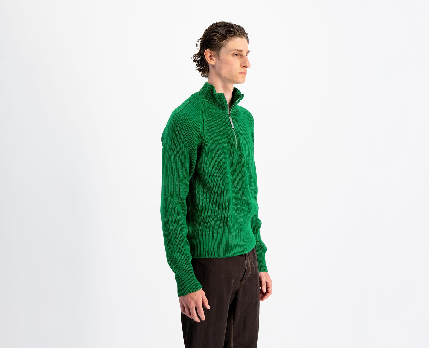 Pull à demi-zip en laine mérinos pour hommes, vert