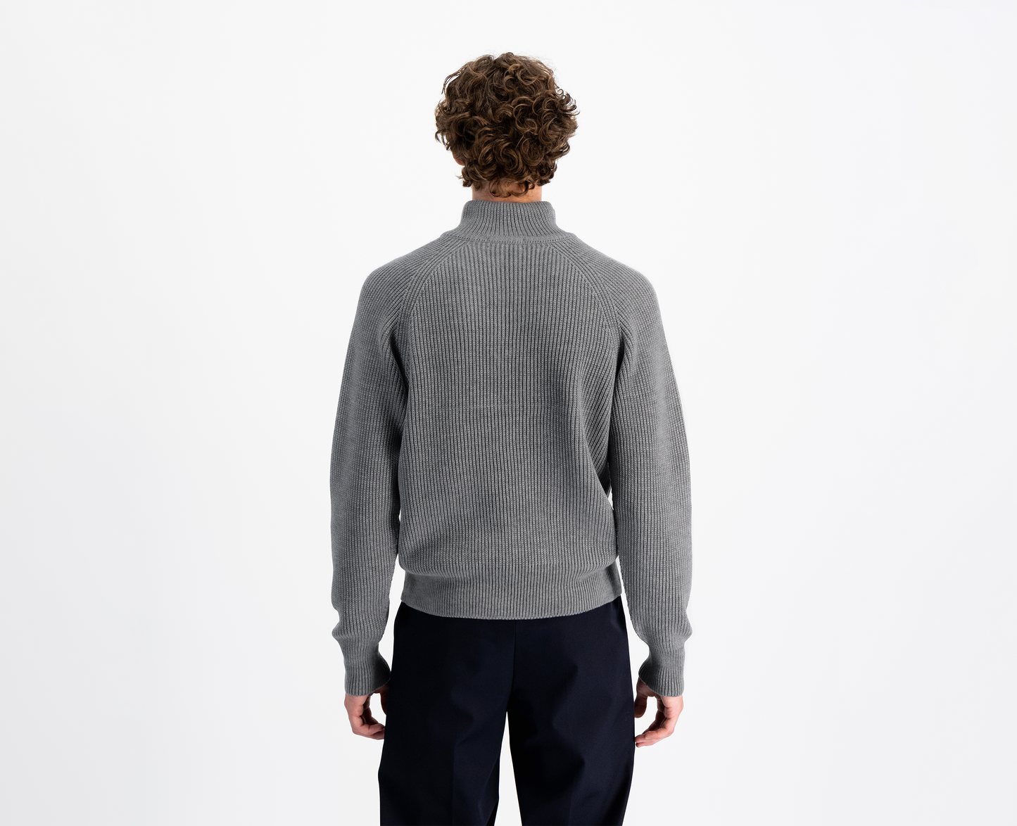 Pull en laine mérinos à demi-zip pour hommes, gris