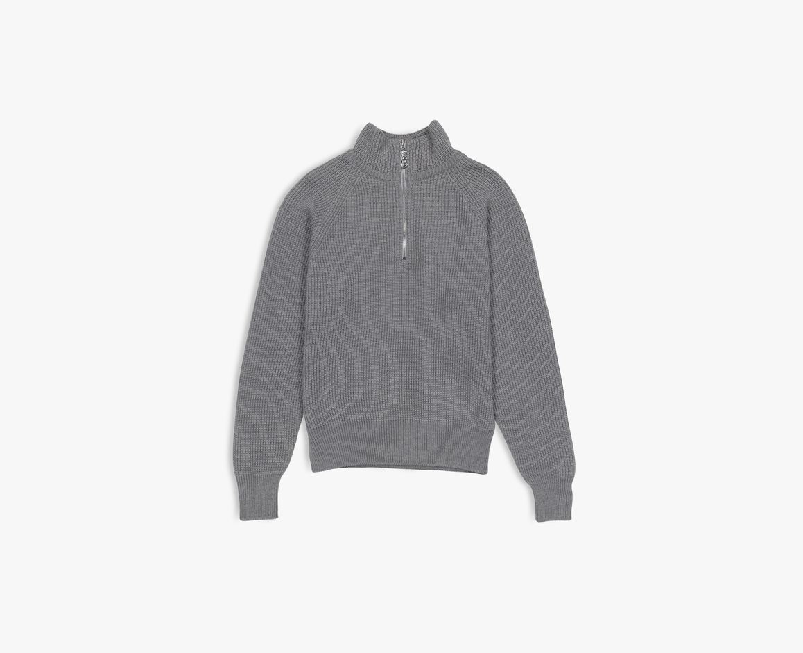 Pull à demi-zip en laine mérinos pour femmes, gris