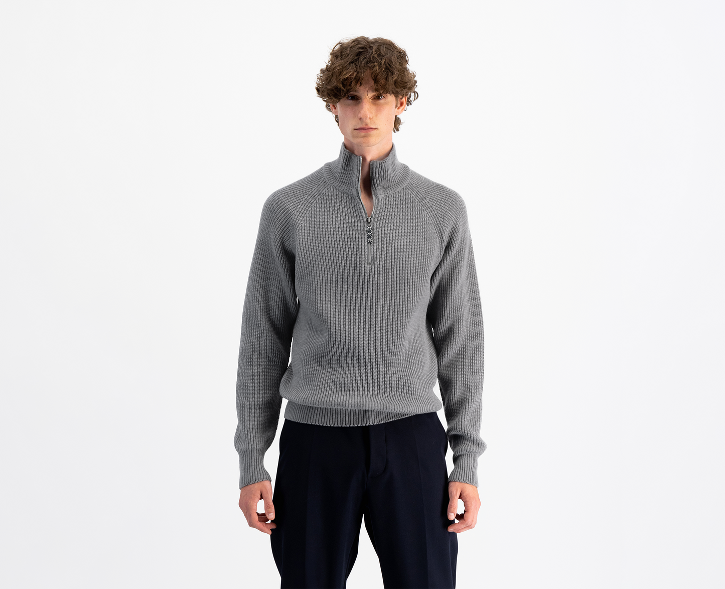 Pullover da uomo con mezza zip in lana merino, grigio