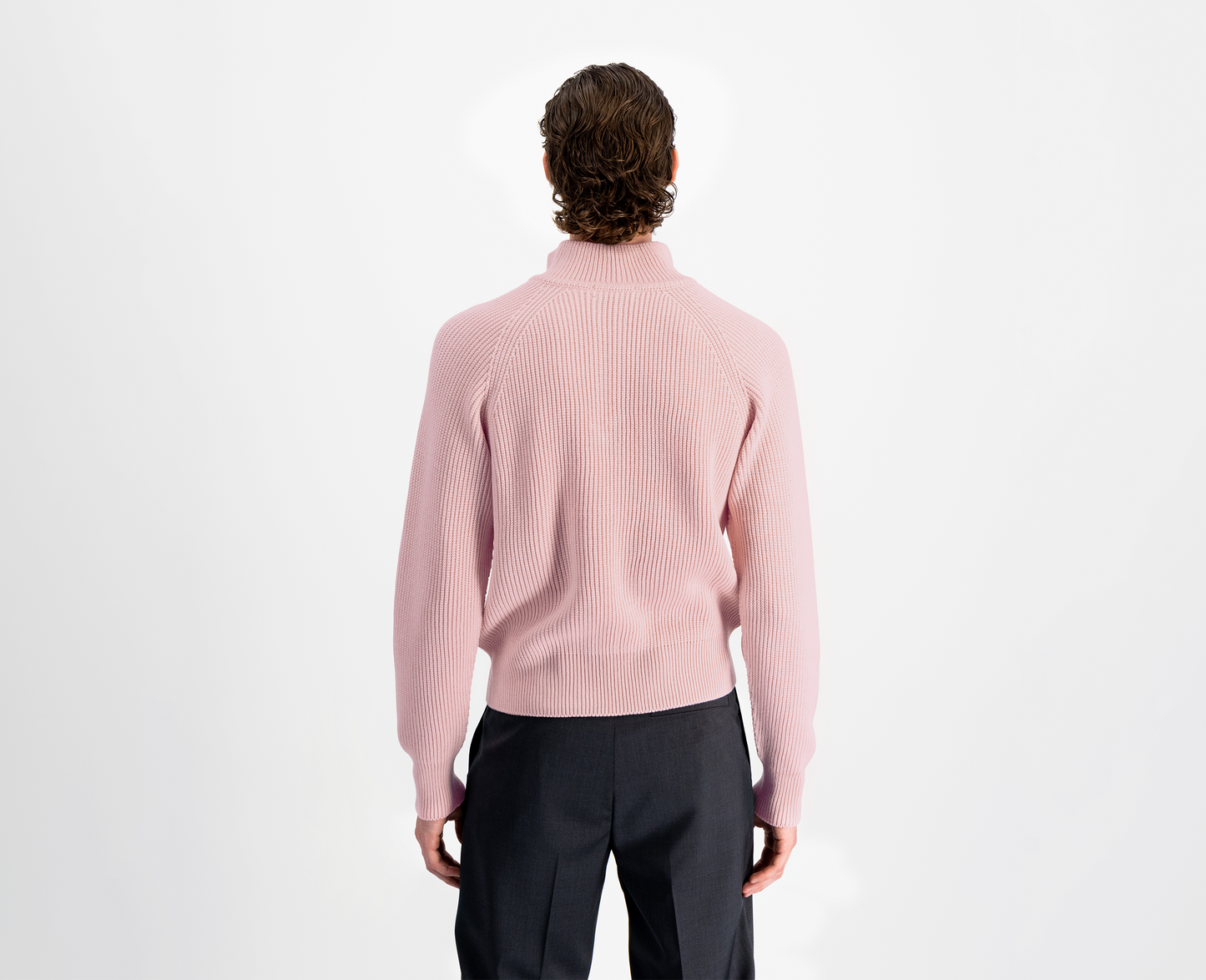 Pull à demi-zip en laine mérinos pour hommes, rose