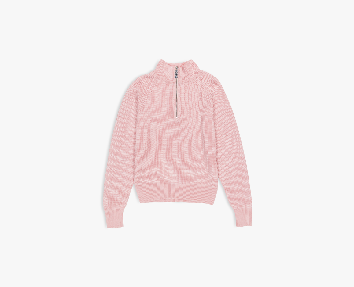 Maglione a mezza zip da donna in lana merino, rosa