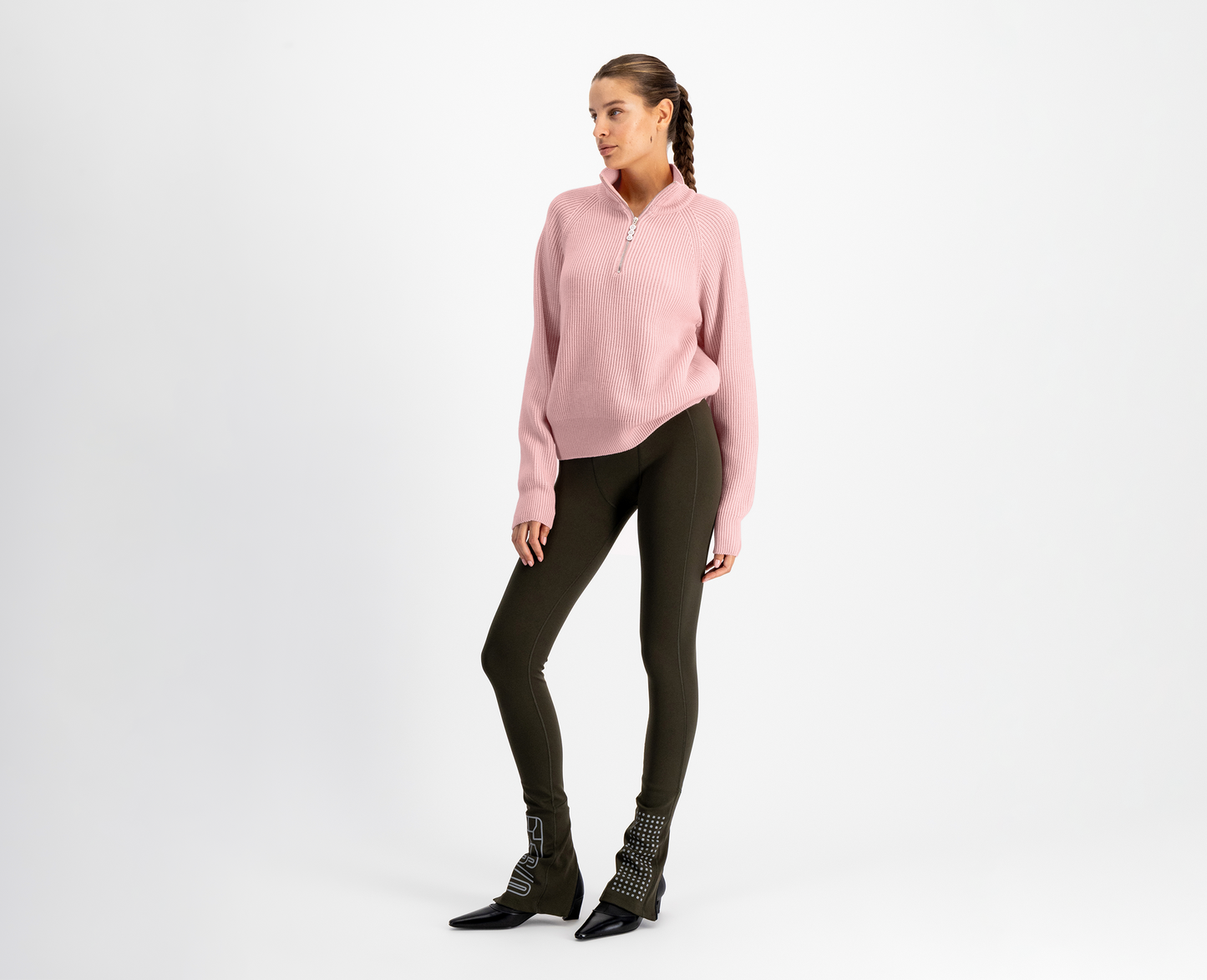 Pull mérinos demi-zippé femme, rose