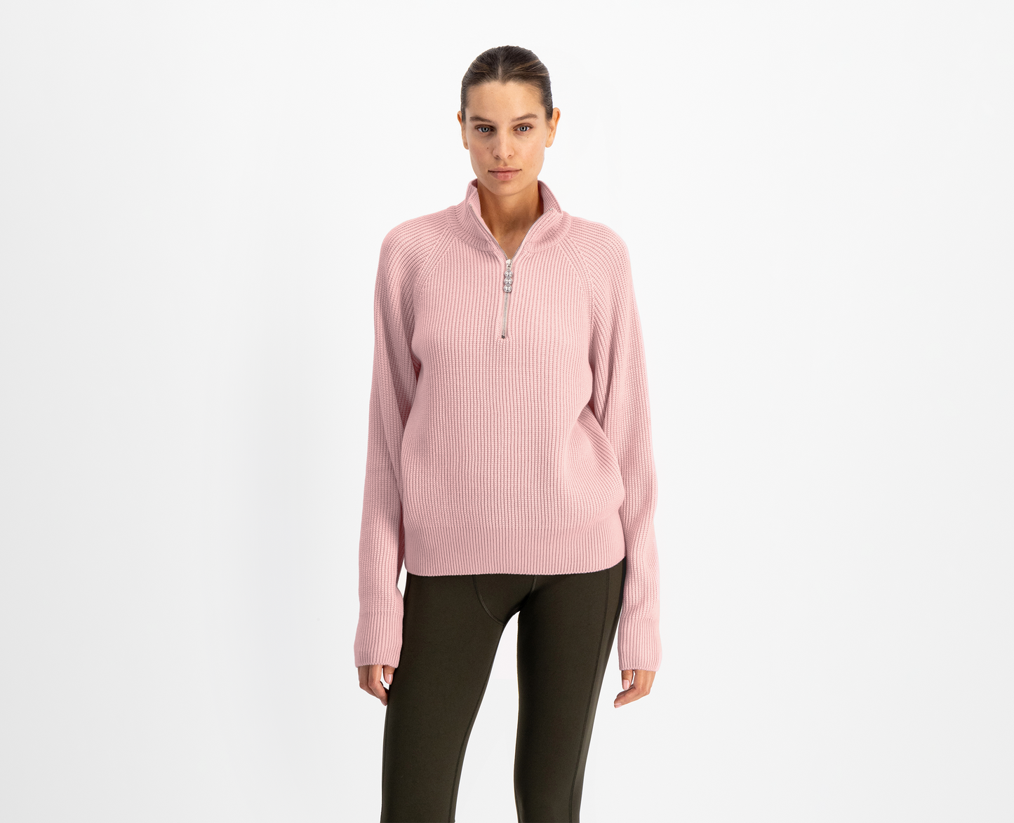 Pull mérinos demi-zippé femme, rose