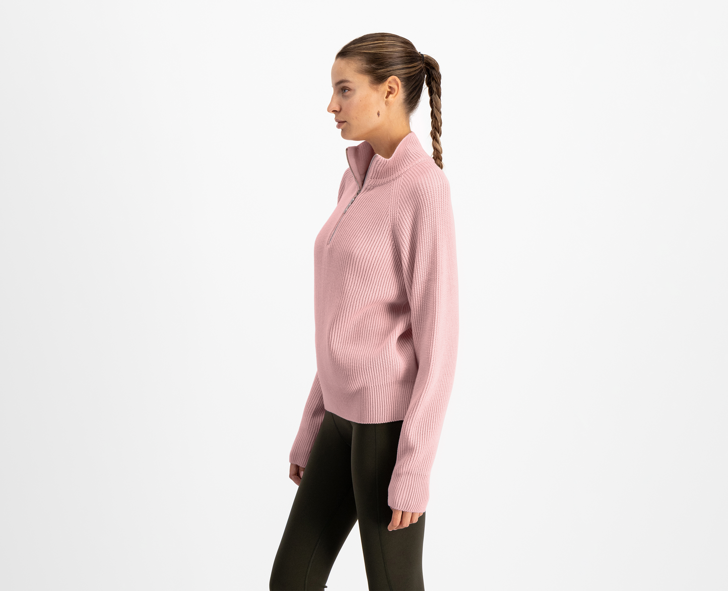 Pull mérinos demi-zippé femme, rose