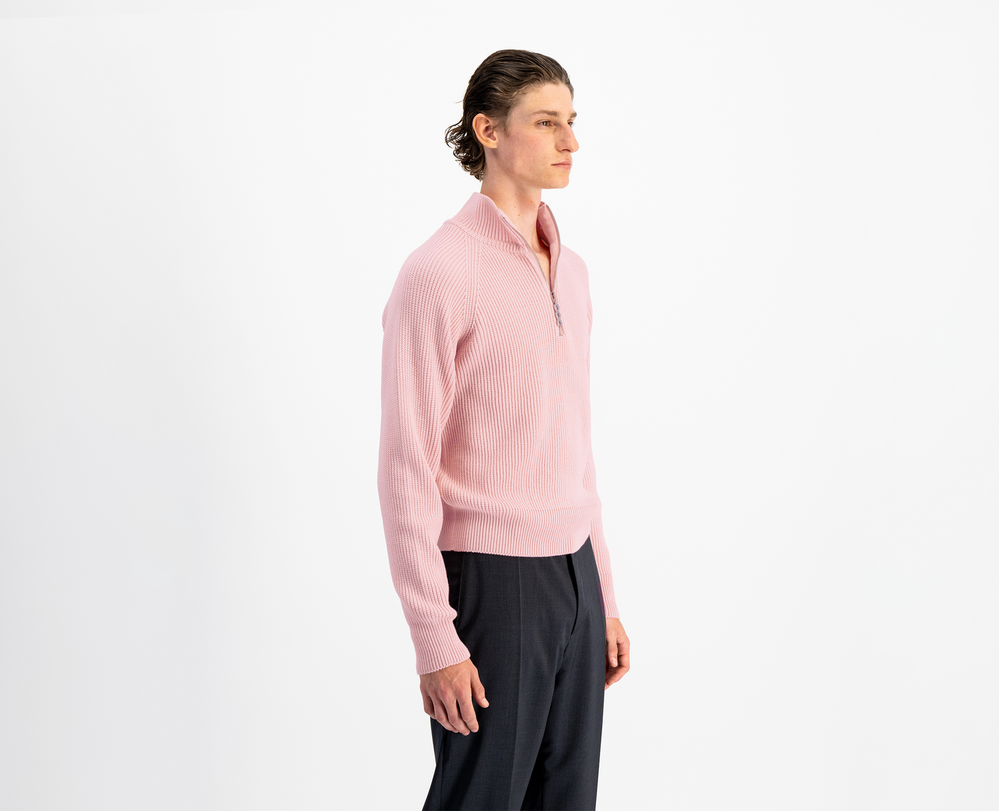 Pull à demi-zip en laine mérinos pour hommes, rose