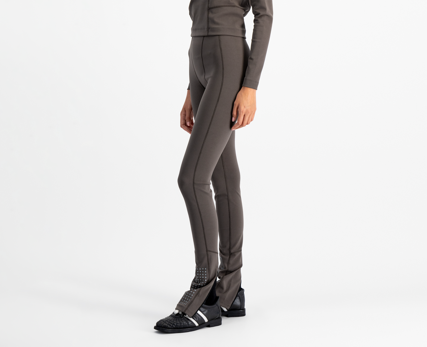 Legging femme coupe jambe et imprimé, taupe