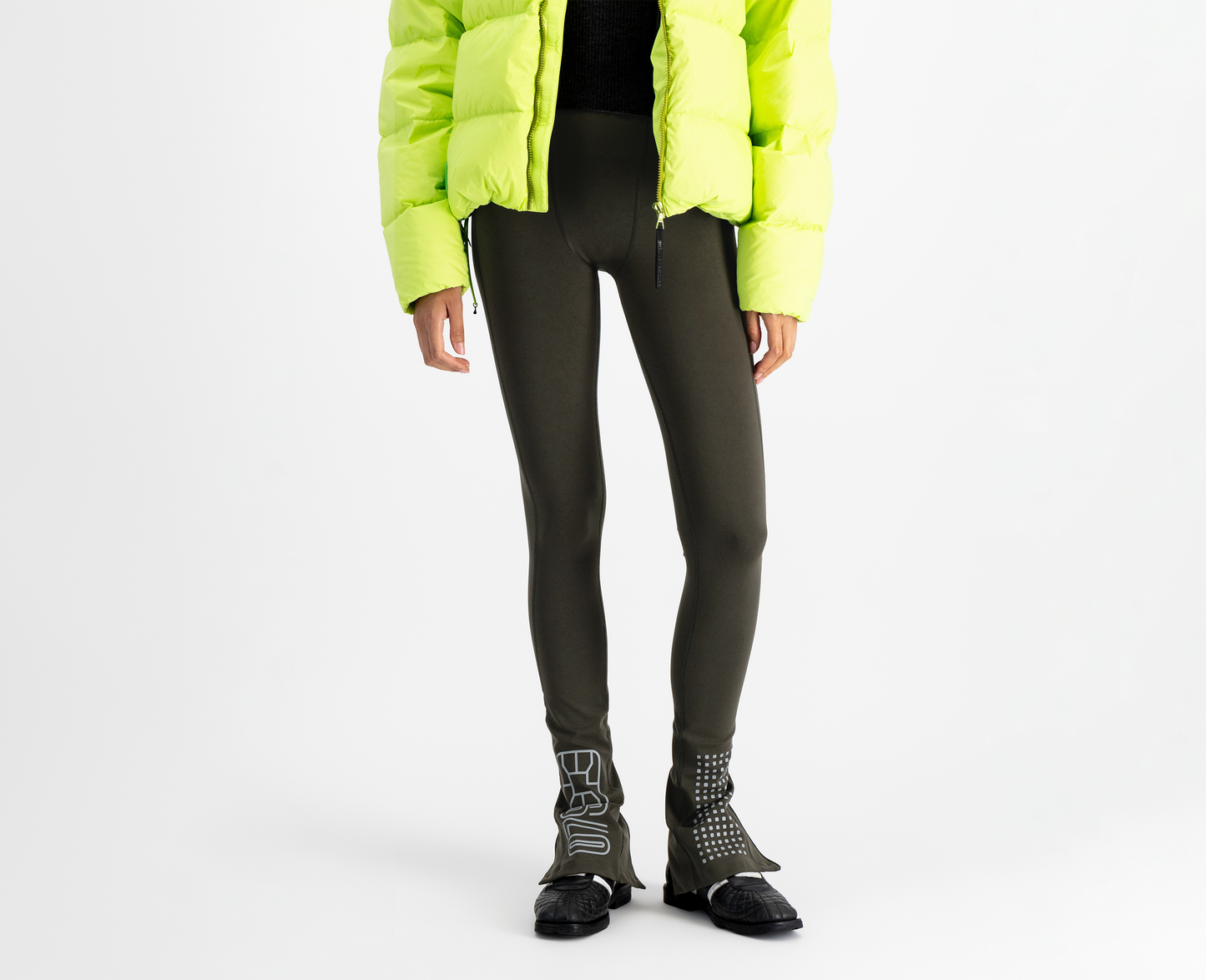 Legging femme avec coupe jambe et imprimé, olive