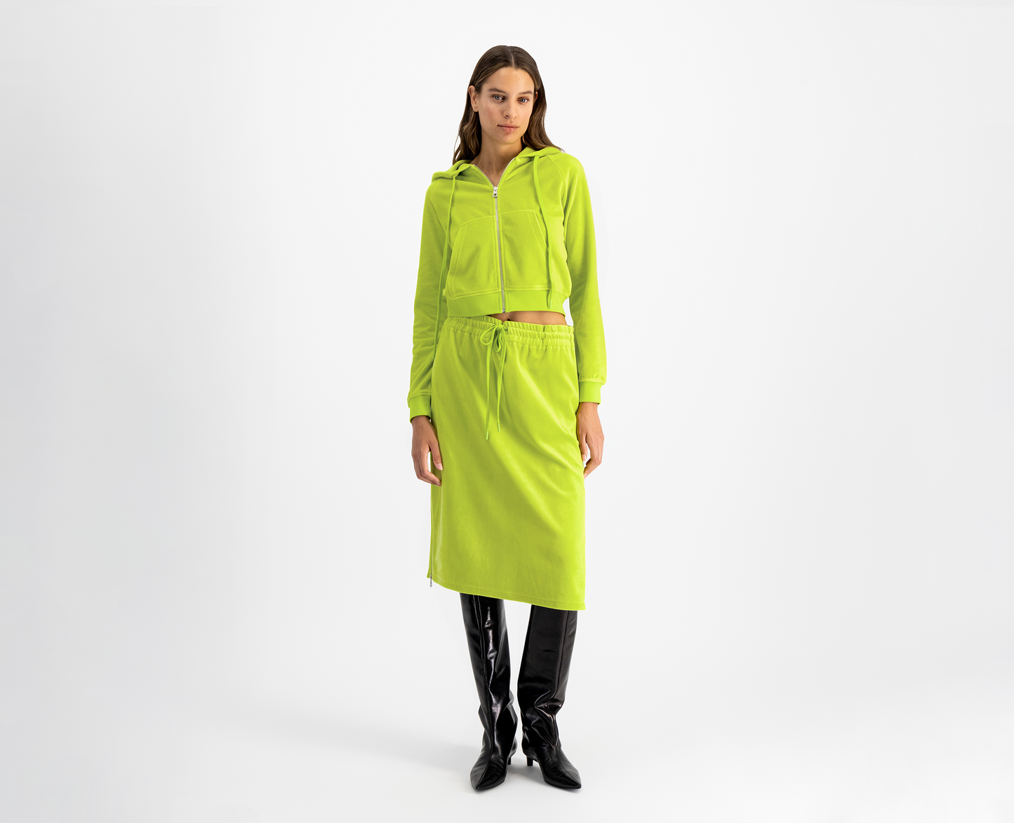 Sweat à capuche en velours pour femmes, citron vert