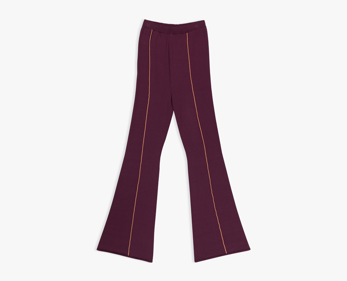 Pantalon évasé en tricot pour femme, bordeaux