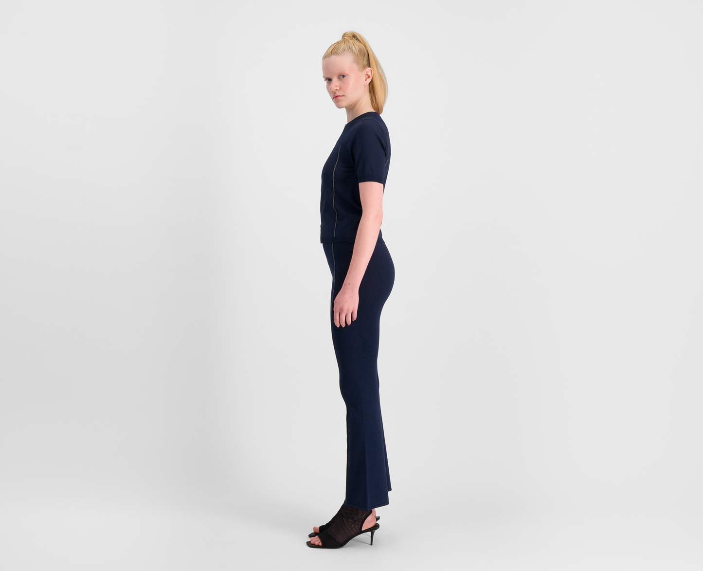 Pantalon évasé en tricot pour femme, marine