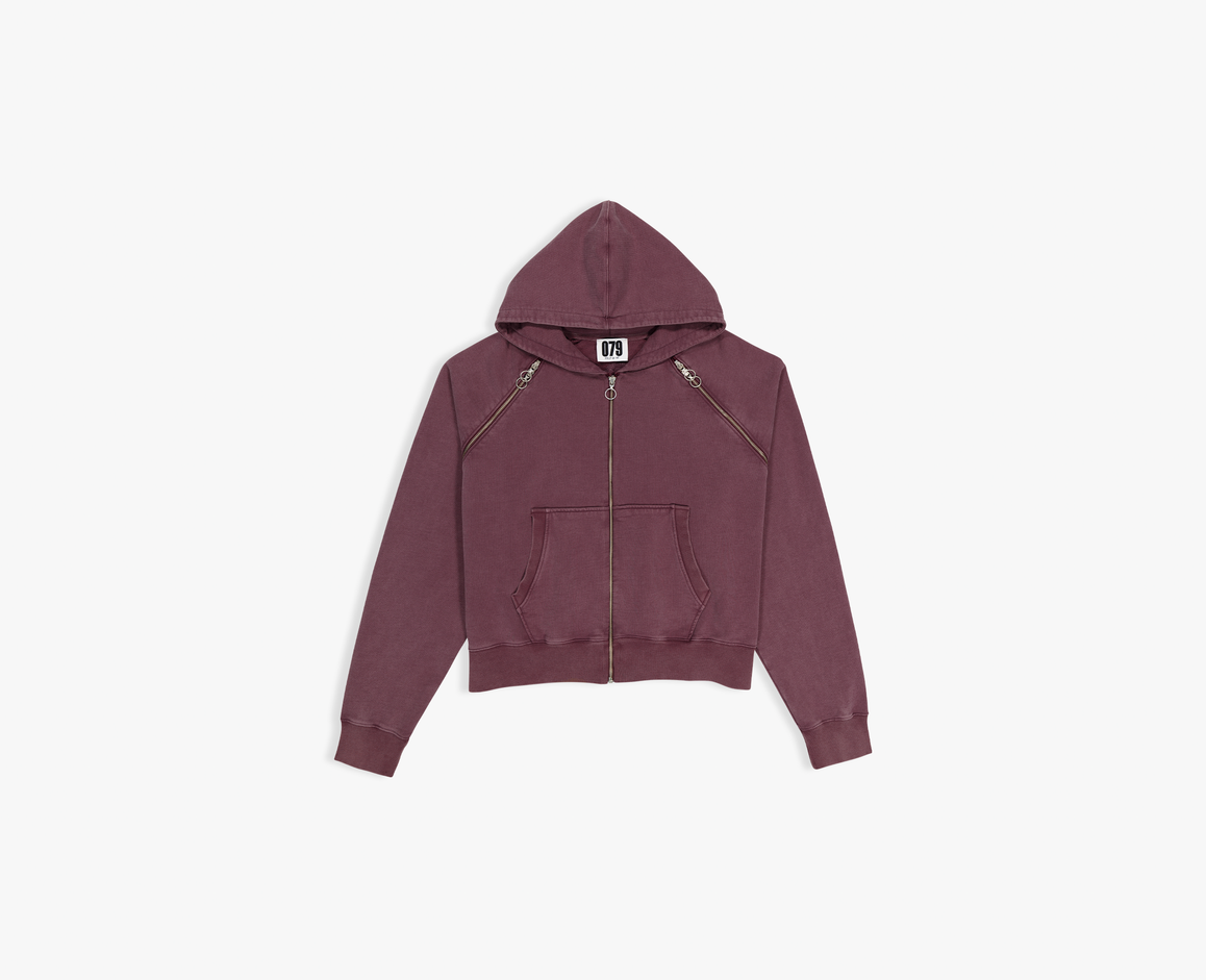 Felpa con cappuccio e zip raglan da uomo, bordeaux