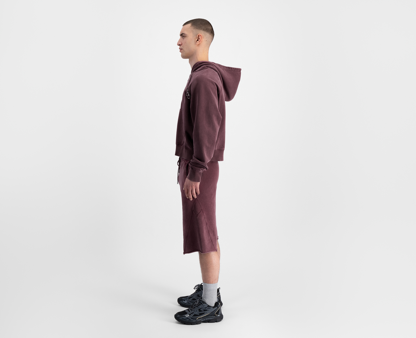 Felpa con cappuccio e zip raglan da uomo, bordeaux