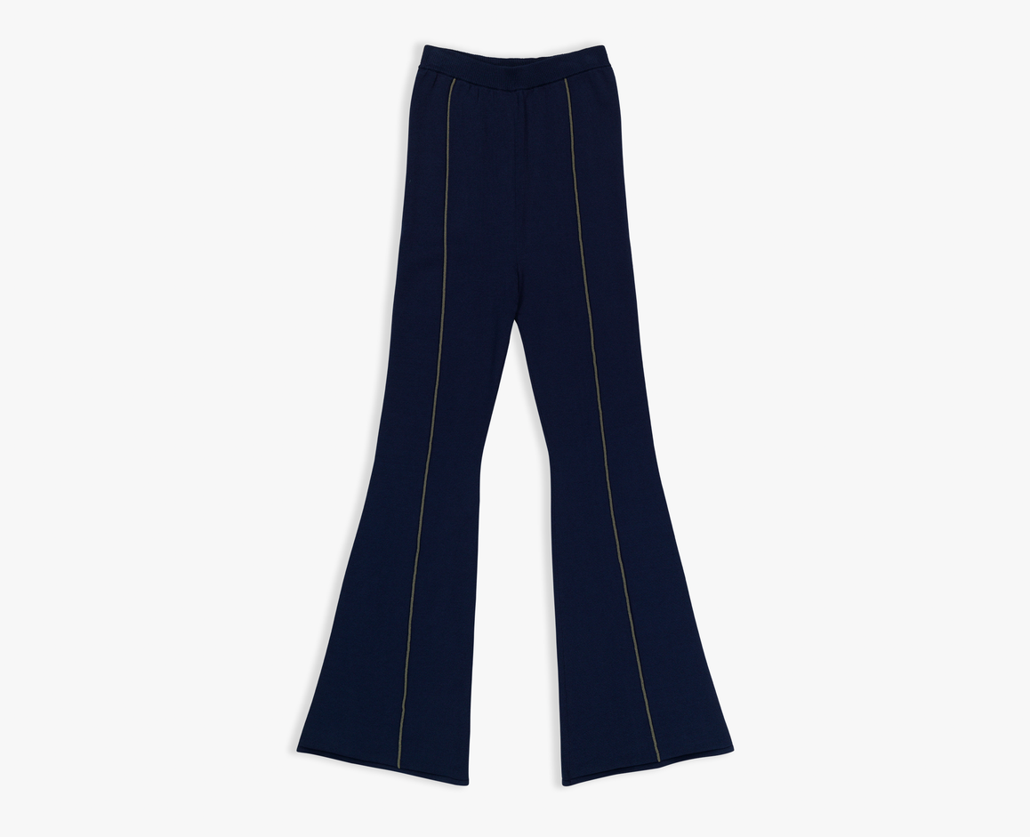 Women's knitted flared trousers, navy